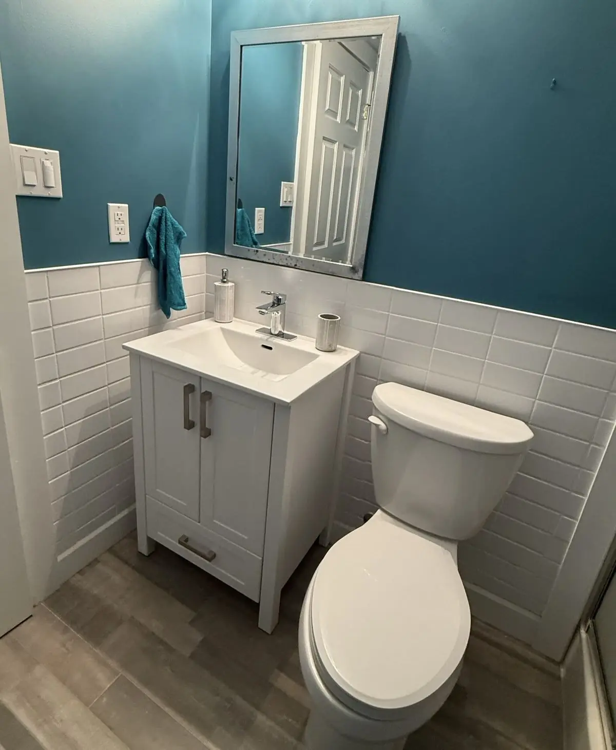 Bathroom vanity and toilet